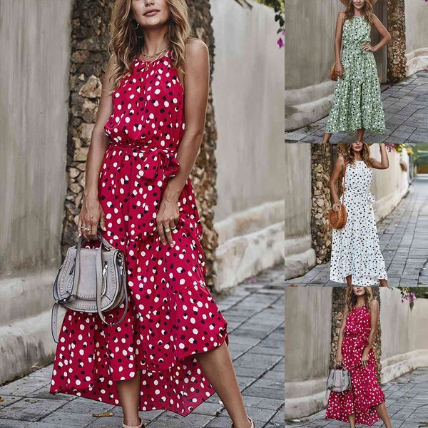 

fashion summer casual wave women dresses point printing holiday style ladies plus size swing sleeveless robe femme, Black;gray