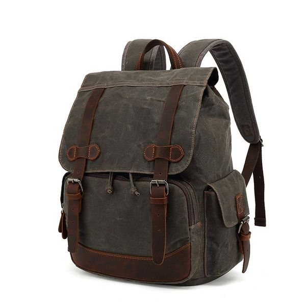 

backpack vintage canvas for men leather knapsack travel leather-waxed shoulder hiking rucksack