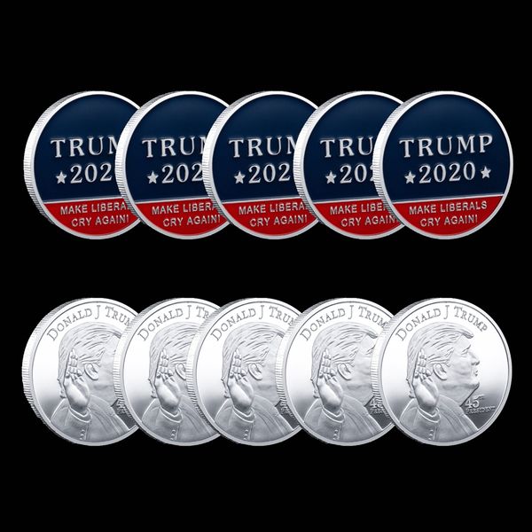 

5pcs non magnetic 45th president badge craft united states make liberals cry again donald trump silver plated souvenir coin