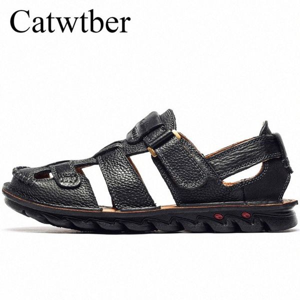 

catwtber new summer split leather handmade sandals men beach shoes outdoor slippers casual sandals summer leather g8rb#, Black