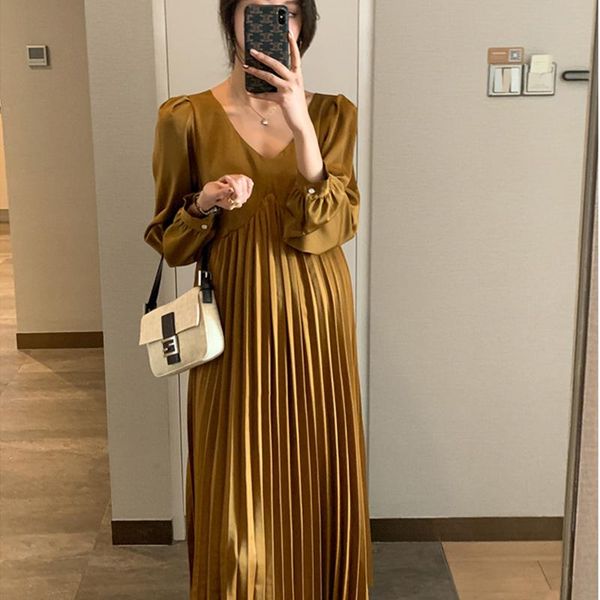 

maternity dresses large size women long sleeve dress spring autumn pleated for pregnant casual robe clothes vestidos, White