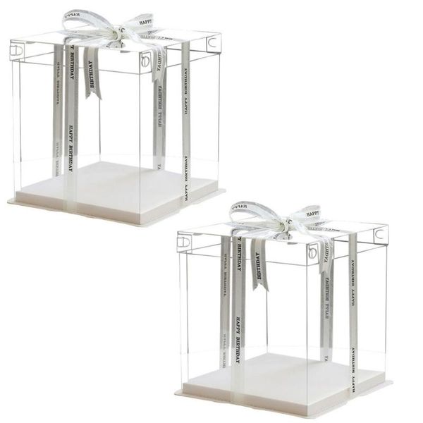 

1pc birthday cake box plastic cake transparent dessert birthday box storage