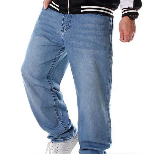 

men's jeans light blue plus size loose casual hip-hop trousers skateboard pants
