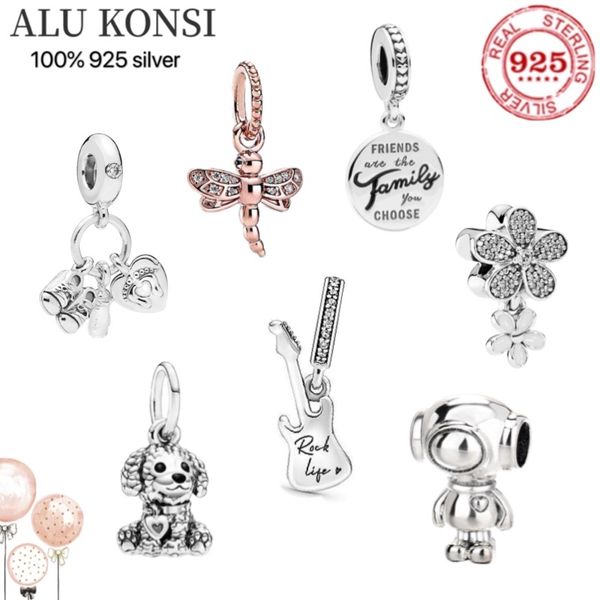 Perline in argento sterling 925 per donna fiori scarpe da violino libellula fai-da-te ciondoli Pandora originali gioielli braccialetto di fascino