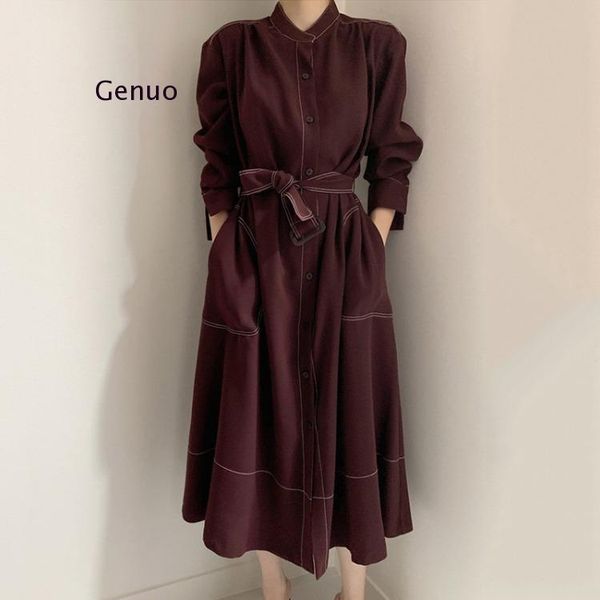 

casual dresses vintage elegant women maxi bodycon dress fashion office lady solid a line trench chic korean vestidos autumn, Black;gray