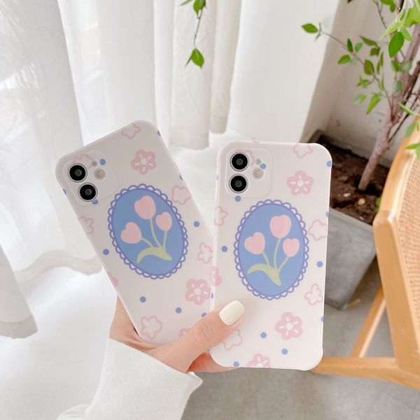 

tulip pattern liquid silicone rubber phone cases for iphone 12 11 pro promax x xs max 7 8 plus