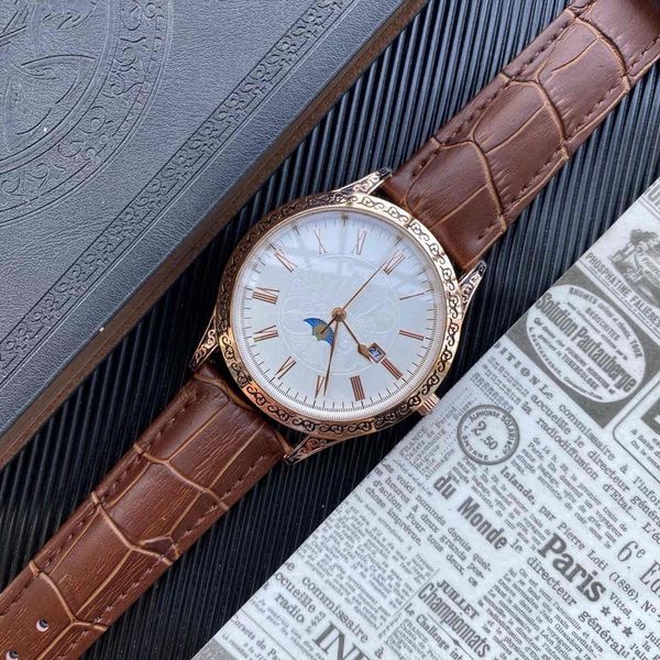 2021 nuova cintura a tre perni fase lunare data serie di alta qualità orologio orologio da uomo di lusso designer grande marchio moda orologi da polso in platino