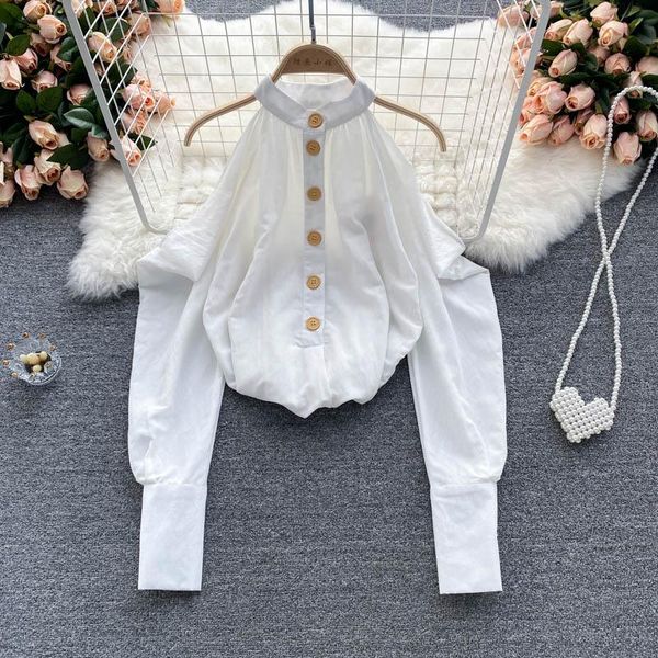 

women's blouses & shirts singreiny women fashion halter blouse korean style puff sleeve casual loose summer off shoulder streetwea, White