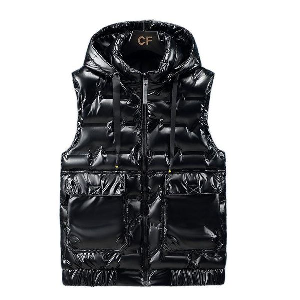 

men's vests mens jacket sleeveless vest winter thicken warm hooded down white duck gold without sleeves quality outwear, Black;white