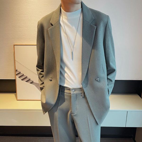 

men's suits & blazers oimg loose suit korean casual light cooked style striped two-piece, White;black