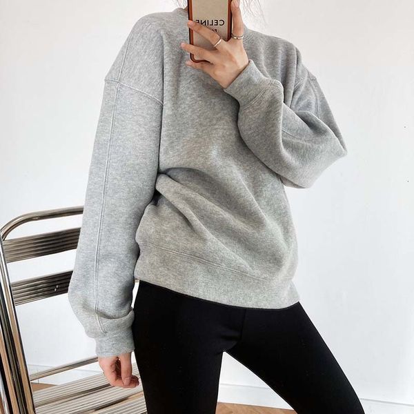 

new spring 2021 long sleeve o-neck pure color loose style oversize warm furry hoodies women adm0, Black