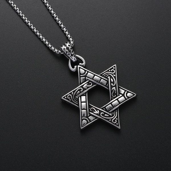 

pendant necklaces europe and the united states retro 2021 male star stainless steel hollow out six-pointed, Silver