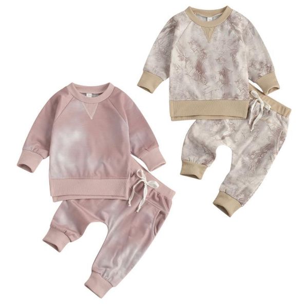 

clothing sets wallarenear 0-24m 2 pcs born baby boy tie dye outfits infant long sleeve round neck pullover + up pants with pockets, White