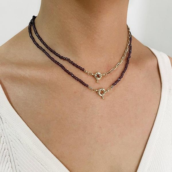

pendant necklaces vsnow ins fashion multi-type asymmetry arcylic beaded chokers necklace for women chain toggle clasp gold metal jewelry, Silver