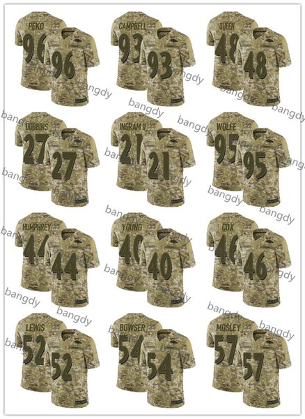 

baltimore ravens men 52 ray lewis 48 patrick queen 21 mark ingram women youth nfl 2021 camo limited salute to service jersey, Black;red