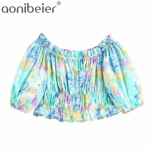 

printed summer fashion short sleeve shirred detail off shoulder women casual blouses female slim bardot crop 210604, White
