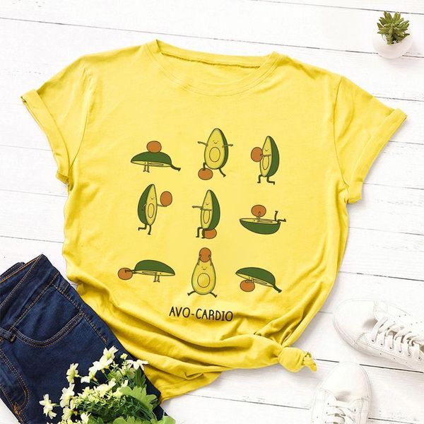 

2021 kawaii cartoon avocado vogue short sleeve t-shirt women casual avocado graphic female yellow tee summer women t-shirts, White