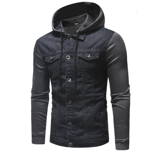 

2021 new autumn mens denim jacket men trendy fashion thin ripped streetwear hoodie coats male cowboy jeans jackets outerwear v2si, Black;brown