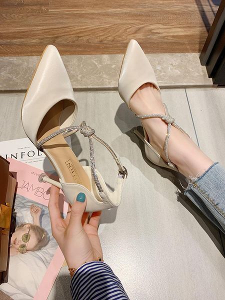 

dress shoes 2021 spring and summer rhinestone french girl fashion fine heel pointed sequin fairy high heels, Black