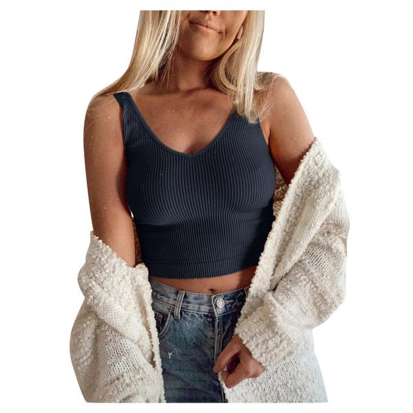 

25# womens sports bras casual v-neck tank sports bras ladies solid color cami swing vest clubwear women clothing, White;black