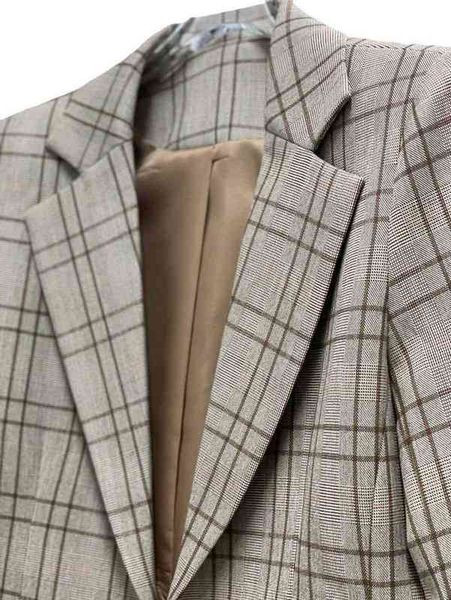 

nanyou autumn and winter lapel plaid waist closing suit two-piece set, Black;brown