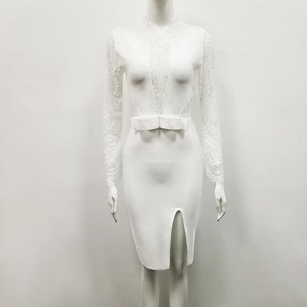

casual dresses white long lace sleeve open fork rayon bandage dress elegant party bodycon, Black;gray