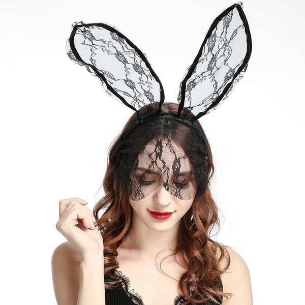Cosplay лицо глаз кружева вуаль маска оголовье кролика кролика длинная уха волос для волос Halloween Рождественская вечеринка Необычное платье мяч Masquerade реквизиты маски