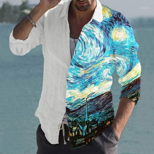 

men's casual shirts men clothing 2021 spring autumn printed shirt slim fit lapel long sleeve camisas para hombre, White;black