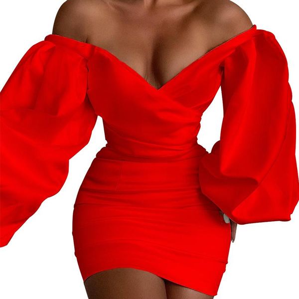 

casual dresses package hip women autumn fashion long sleeve lantern zipper off shoulder slim night club dress, Black;gray