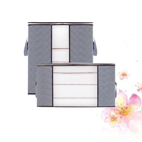 

storage bags 2pcs nonwoven closet bag box pouches for clothes blanket quilt (grey)