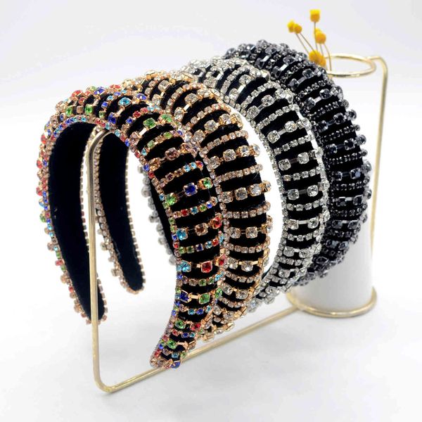 

jolorym jewelry women korea rhinestone trendy headdress sponge hairband flannel hair accessory 3cm wide headband fg-yl-005, Golden;white