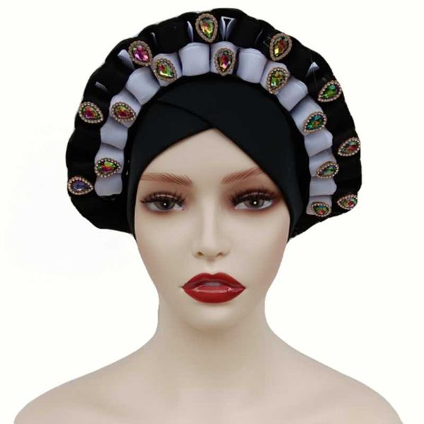 

ethnic clothing headtie diamonds african auto gele ready to wear female turban caps muslim head wraps islam headscarf bonnet turbante mujer, Red