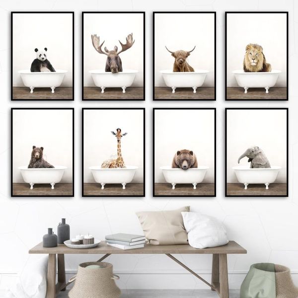 

paintings llama elephant giraffe bear panda lion bathtub wall art print canvas painting nordic poster pictures kids room toilet decor