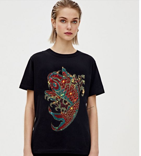 

2021 new 100% cotton diamonds summer t shirt casual black color tshirt women short sleeve t-shirt 8a7c, White
