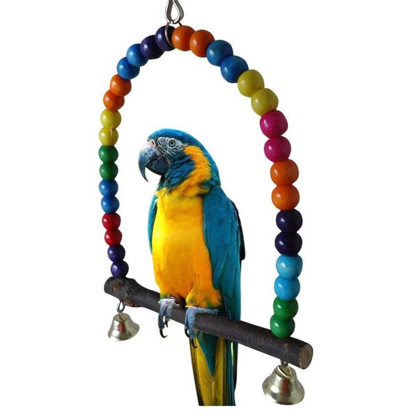 

other bird supplies 5.9inches perch hanging swings swing toys birds 0.4-0.8inch bells cage natural wooden parrots toy