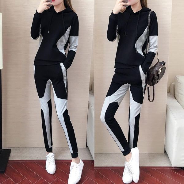 

women's tracksuits 2021 spring autumn fall women set hooded sweatshirt pants 2 two piece sportswear outfit large plus size, Gray
