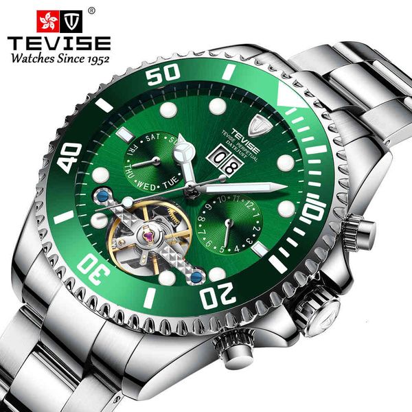 

tevise mannen automatische mechanische fashion merk sport horloges dynamische wijzerplaat lichtgevende rvs horloge relogio masculino, Slivery;brown