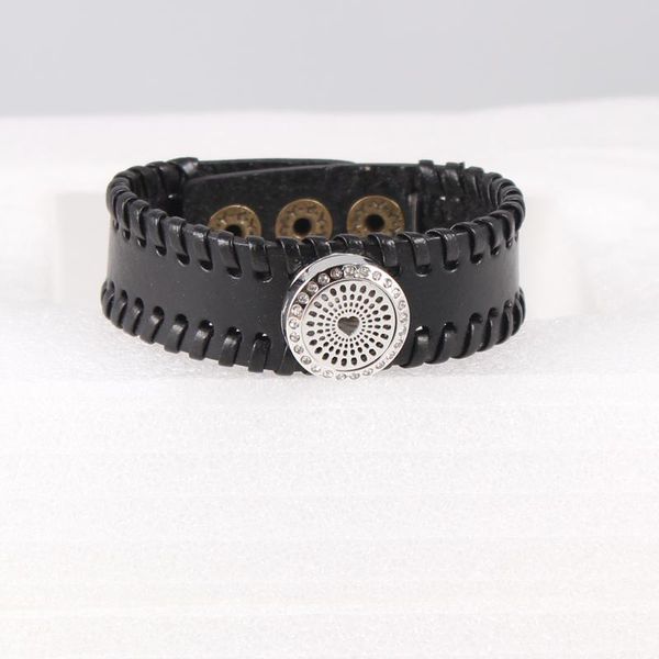

charm bracelets rhinestones love hearts (20mm) with snap button leather bracelet / essential oils diffuser locket, Golden;silver