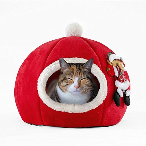 

cat beds & furniture pet bed christmas tent pumpkin kennel winter warm sleeping pets nest house mat dog cats litter supplies