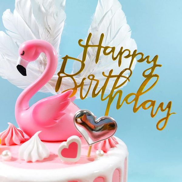 

other festive & party supplies 1pcs acrylic cake er gold flash happy birthday for home wedding cupcake decoration accessoriesr
