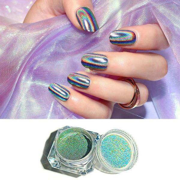 

nail glitter chameleon colorful rainbow super fine metal laser powder art decor for manicure plating mirror, Silver;gold