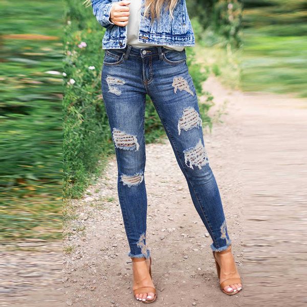 

fashion jeans women's wear out slim high waist light pants 78418, Blue