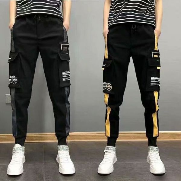 

large size student work men's korean version loose trend thin style corset slim fashion brand casual pants, Black