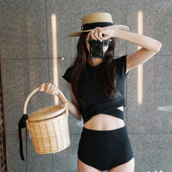 

women's swimwear korean style high waist bikini set women padded biquini suit two pieces swimsuit quality beach 2021, White;black