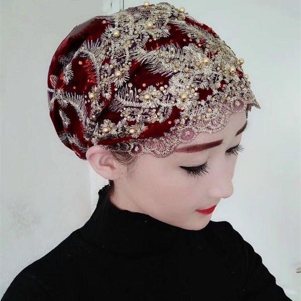 

ethnic clothing muslim womens hijab summer 4 color gold floral embroidery beading lace fashion abaya chiffon hijabs dubai turkey streetwear, Red