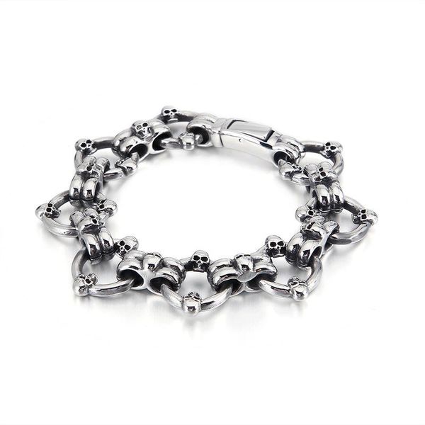 

link, chain men stainless steel bracelets personality punk titanium bracelet for male, Black