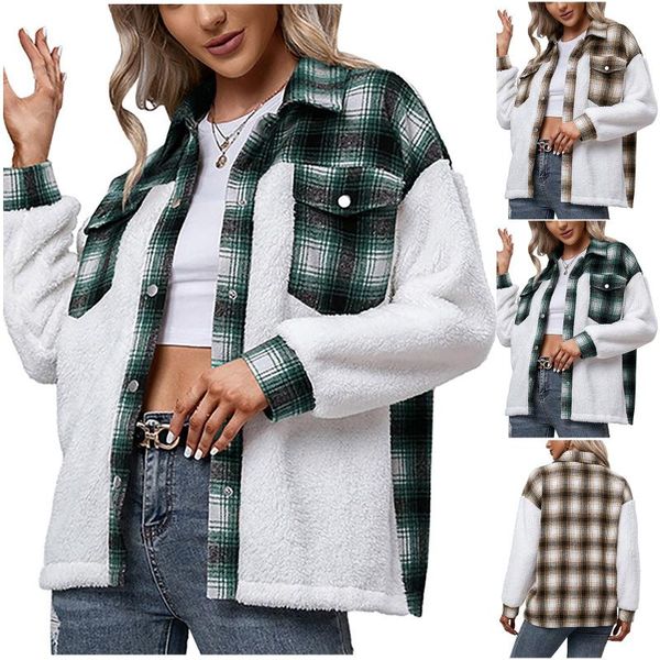

women's jackets shirts for women plaid long sleeve button up shirt collared and blouse 2021 autumn spring fashion loose casual black w, Black;brown