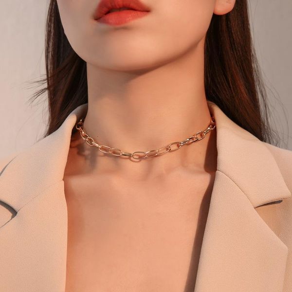 

fashion exaggerated link necklace for women's personality punk style rock band jewelry hip hop short collar clavicle chain, Silver