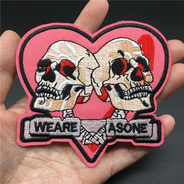 

pink skull badge size: 8.1*9cm embroidered patches iron on patches for clothing punk patch on clothes sticker applique, Black