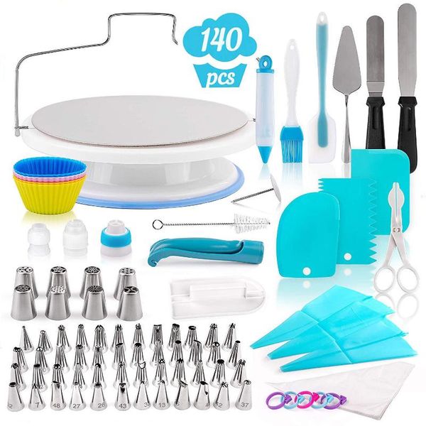 

baking & pastry tools with numbered 140pcs cake turntable set decorating mouth non-slip bag kit